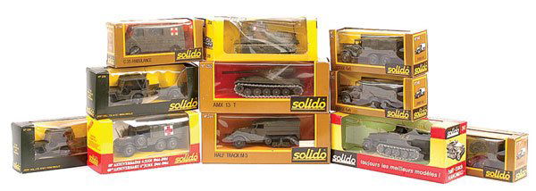 Solido - A Group of Military Items: Solido Military related - a mixed lot to include, 3 x No.242 Dodge 6 x 6, No.244 Half Track M3, No.250 AMX13T - Tank, plus others - see part photo - conditions are generally Near Mint to Mint in Fair