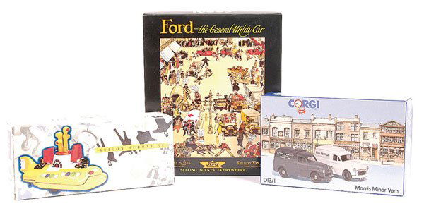 Corgi Classics - A Large Mixed Group: Corgi Classics - 7 x C90 Ford Model T Van Gift Set, 2 x D7/1 Royal Mail Set containing Morris Minor and Bedford O Series Van, 2 x D13/1 pair of Police Morris Minor Vans, 4 x No.05401 Beatle's Yellow S