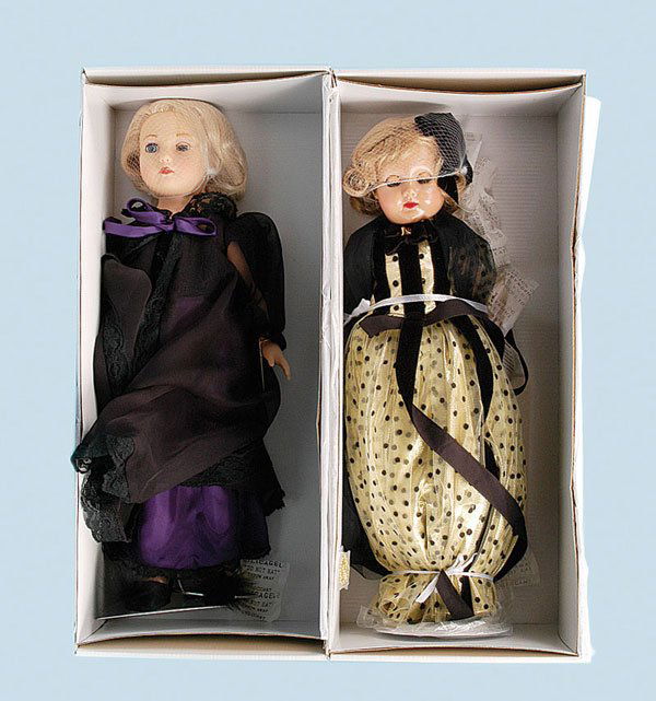 Effanbee Honey Ball Gown & Lauren Peignoir Dolls: Effanbee Doll Classics Honey Ball Gown and Lauren Peignoir modern vinyl dolls, Honey was the first hard plastic doll made by Effanbee - and is a reproduction of the 1952 design, MNRFB, 18"/46cm. (2)