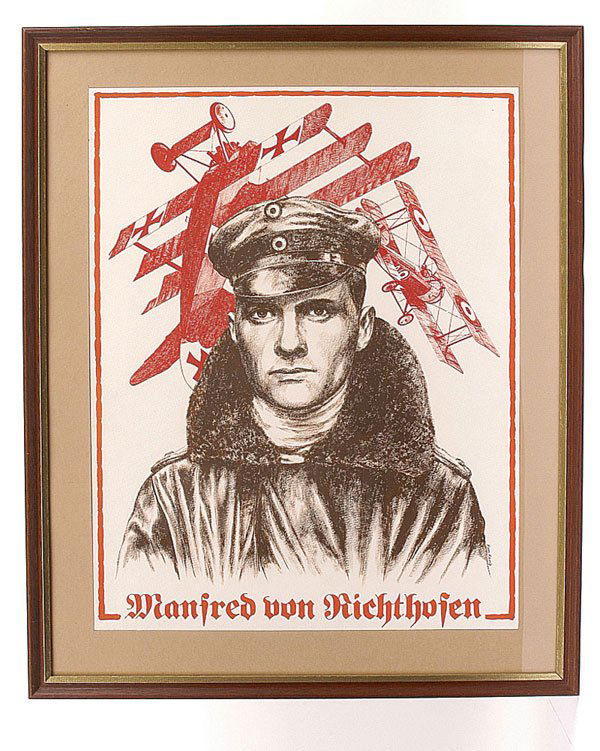 Alan Kemp - Manfred von Richthofen: Alan Kemp - Manfred von Richthofen [The Red Baron], A striking Gouache portrait study [image size - 18.5 x 14.75 inches] of the "Baron" in leather flying coat & Imperial Air Service schirmmutze with a