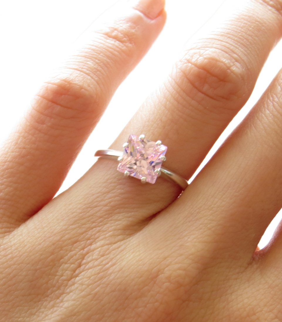 2 carat 7mm Pink Diamond Anniversary Engagement: 2 carat 7mm Pink Diamond Anniversary Engagement Princess Square Cut ring Size 7 Man Made Diamond, Wedding ring, Birthstone, Sterling