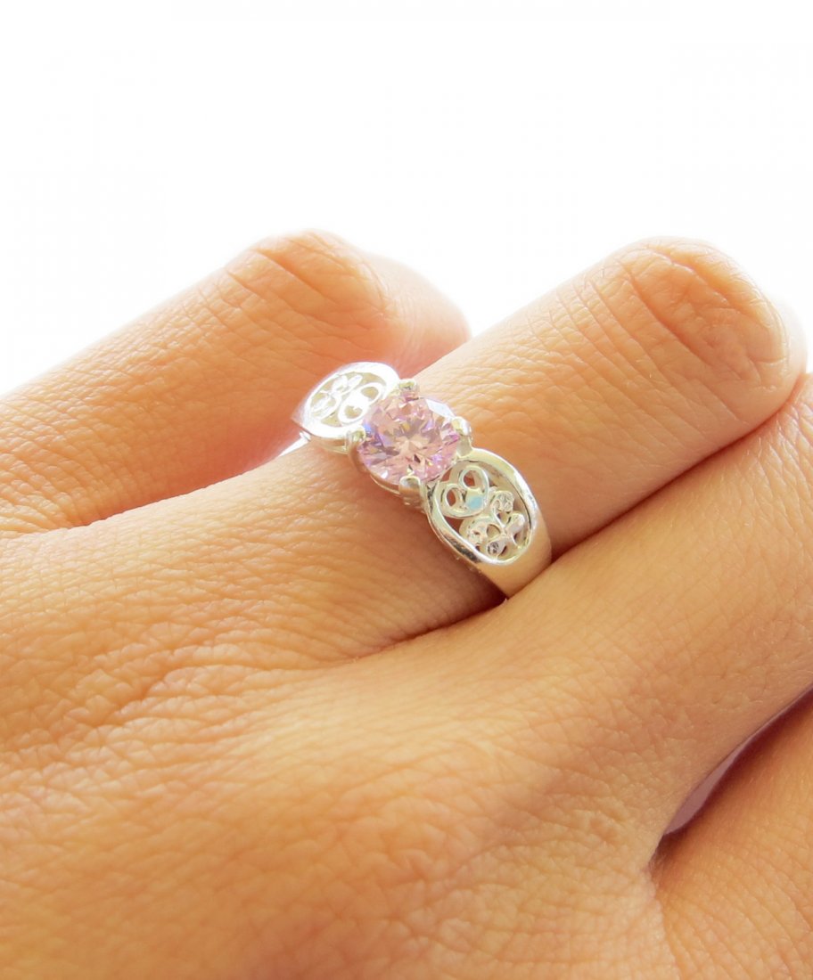 1/2 carat Pink Diamond Engagement Ring, Filigree, 5mm: 1/2 carat Pink Diamond Engagement Ring, Filigree, 5mm Solitaire, Size 7, Man Made, Wedding ring, Birthstone, Sterling Silver