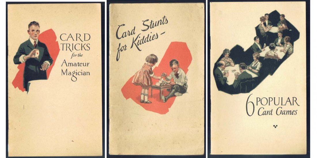 1921,Three Books On Playing Cards & Tricks: U.S. Playing Card Co.,Cincinnati,1. Card Tricks For The Amateur Magician. 2. 6 Popular Card Games. 3. Card Stunts For Kiddies. Ads for Bicycle Playing Cards,