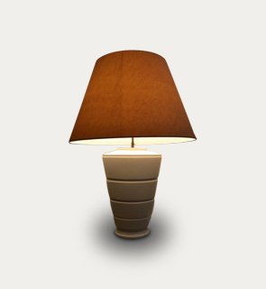 Keith Murray lamp: Ceramic table lamp with paper shade designed by Keith Murray, England. c,1960