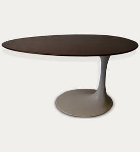 Rudi Bonzanini table: Rudi Bonzanini table c,1968 Lacquered fibreglass table with oval top in veneered wood.Designed by Rudi Bonzani and bearing manufacturers marks to the base.Italy c,1968 74cm x 95cm x 146cm