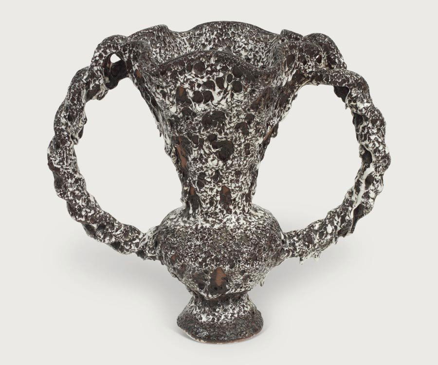 Vallauris Vase: Lava glaze candlesticks vase by Marius Giuge for Vallauris Ceramic , France. Height:55cm Width: 34cm