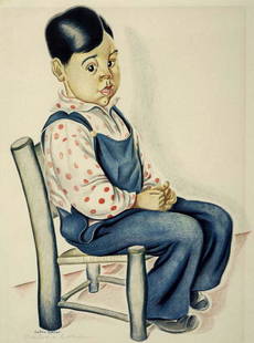 Barbara Latham (Am. 1896-1976), Boy in Chair ,: Barbara Latham (Am. 1896-1976), Boy in Chair , serigraph 13 x 9, signed lower left: Barbara Latham