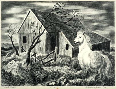 DeForrest Judd (Am. 1919-1993), White Horse, 1942, Ed.: DeForrest Judd (Am. 1919-1993), White Horse, 1942, Ed. 1/12, lithograph 9 7/8 x 12 7/8, signed across bottom: White Horse 1/12, DeForrest Judd '42