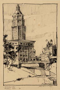 George Demont Otis (Am. 1879-1962), Tallest Building: George Demont Otis (Am. 1879-1962), Tallest Building (San Antonio), 1930, lithograph 12 x 8, signed lower right: George Demont Otis