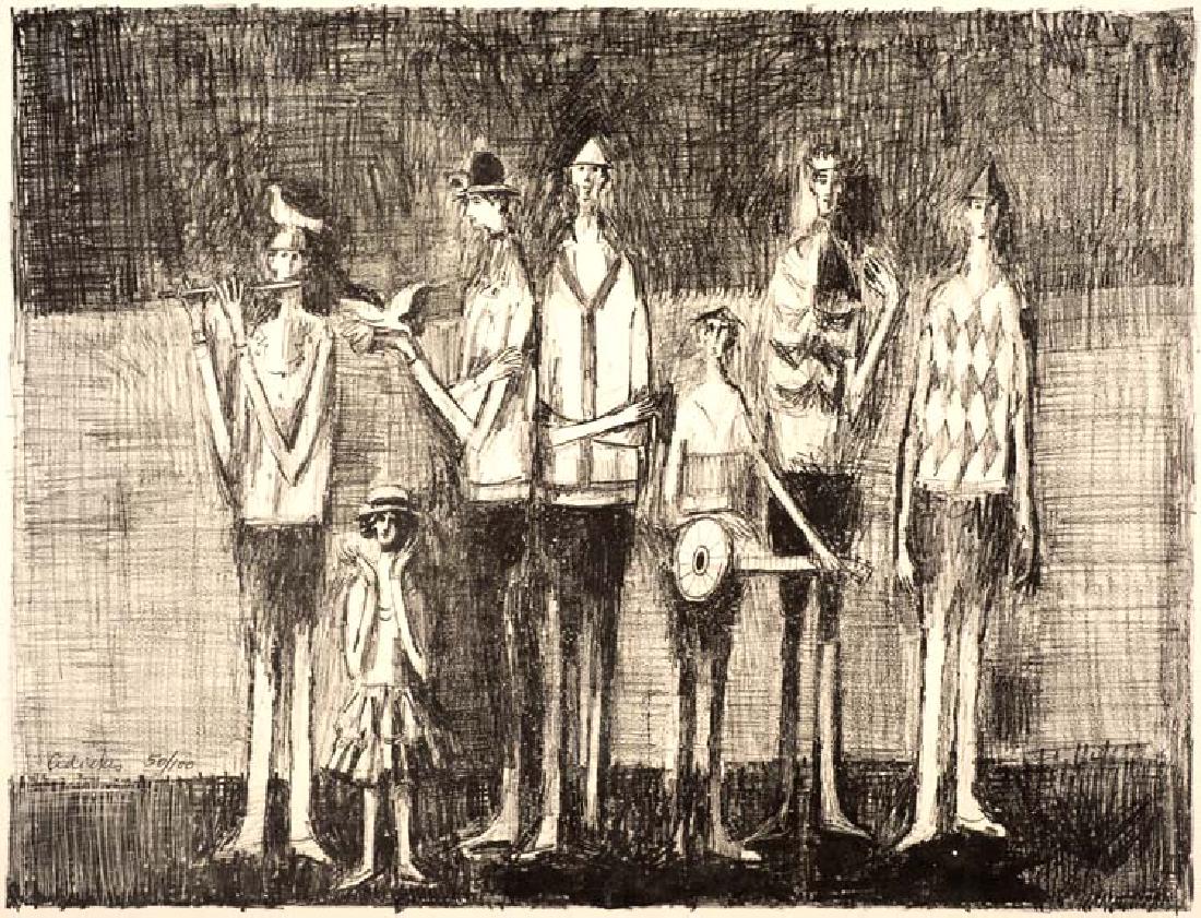 David Adickes (Am. 1927-), Pair of Lithographs 1.): David Adickes (Am. 1927-), Pair of Lithographs 1.) Double Print in Color Ed 49/100 and Black and White 49/50 2.) Figures, Ed. 50/100 , pair of lithographs double print: 19 1/4 x 27 1/2; single paper: