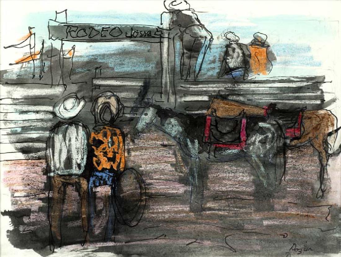 Otis Dozier (Am. 1904-1987), Rodeo Scene, watercolor on (1 of 1)