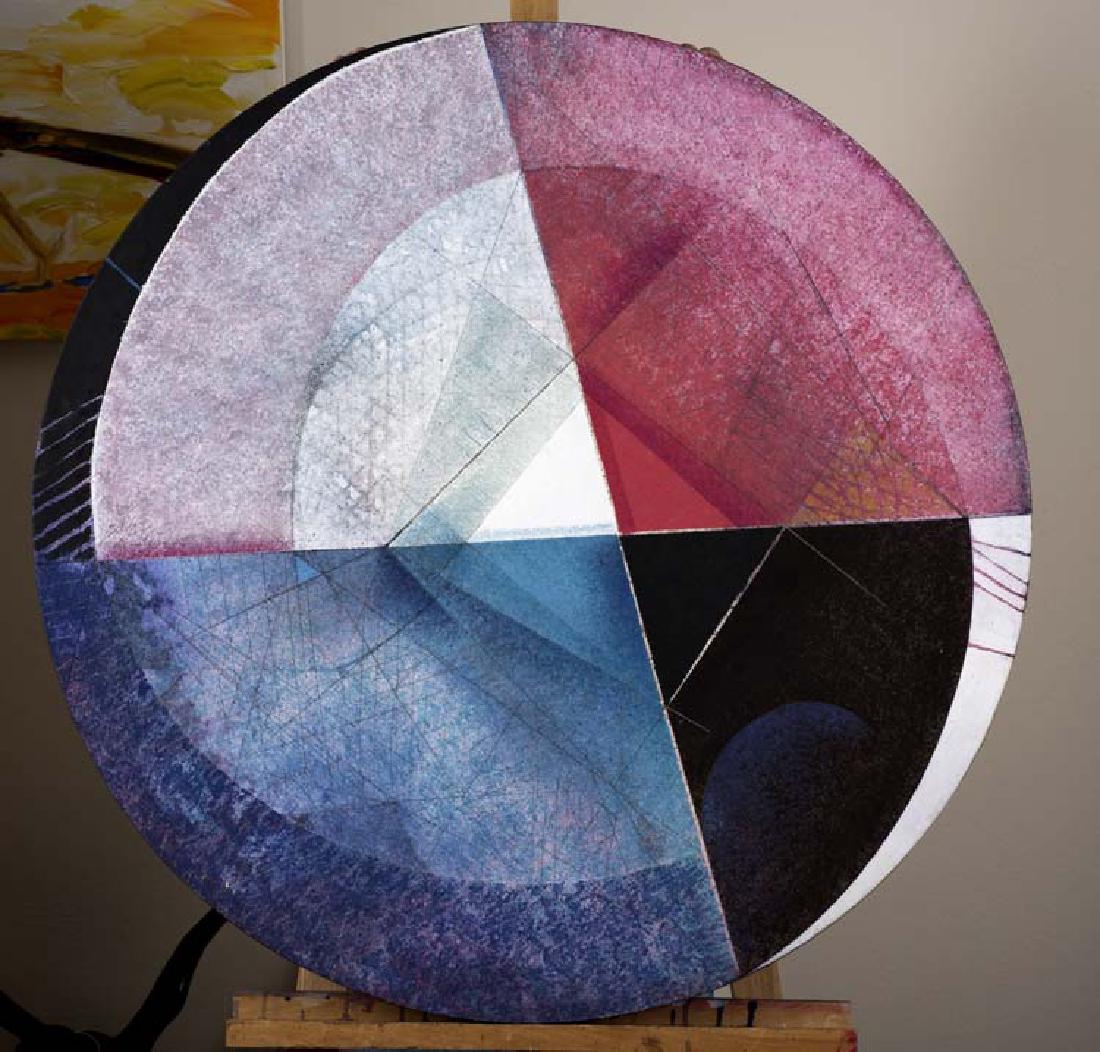 Paul Maxwell (Am. 1925-), Untitled, Circle, oil on: Paul Maxwell (Am. 1925-), Untitled, Circle, oil on canvas 35 1/2 diameter, signed lower middle: P Maxwell, on reverse: NBC-41