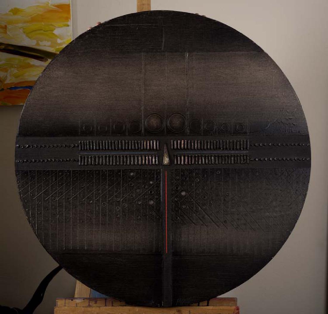 Paul Maxwell (Am. 1925-), Untitled, Circle, oil on: Paul Maxwell (Am. 1925-), Untitled, Circle, oil on canvas 35 1/2 diameter, signed lower middle: P Maxwell, on reverse: NBC-50