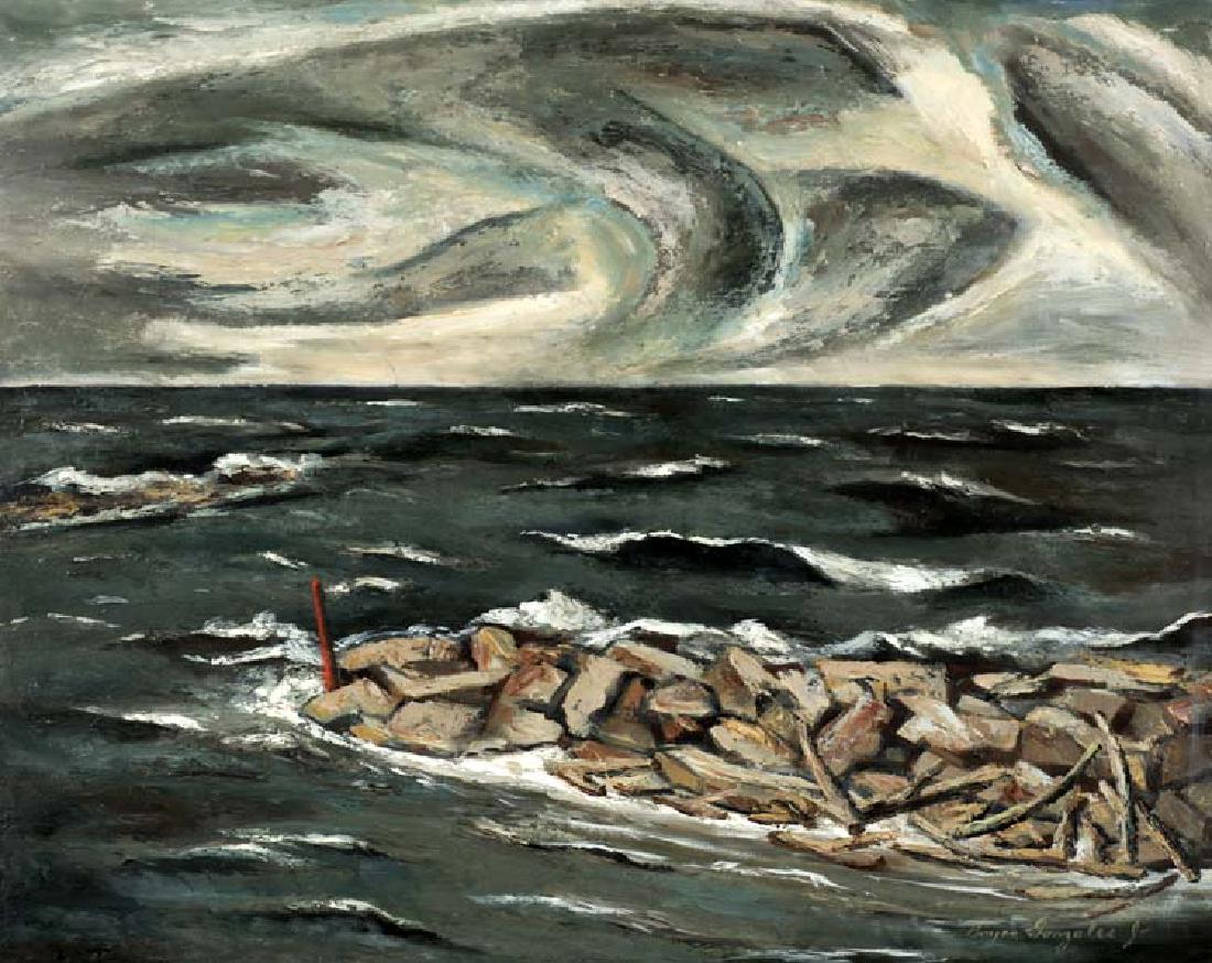 Boyer Gonzalez, Jr. (Am. 1909-1987) , Jetties, oil on: oil on masonite, 24 x 30 , signed lower right: Boyer Gonzalez Jr. Provenance: The Robert T. Brousseau Estate