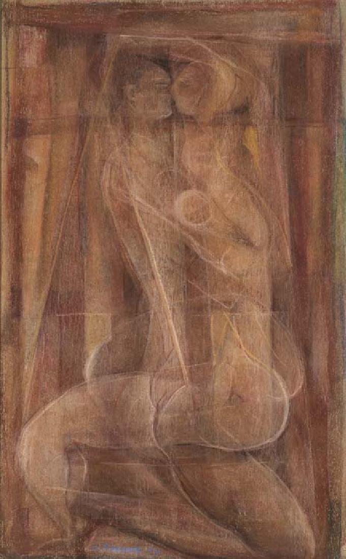 Dickson Reeder (Am. 1912-1970), Lovers, pastel on paper: pastel on paper, 19 x 11 1/2, signed lower left: D Reeder