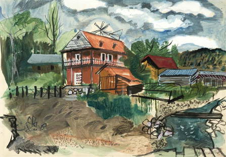 Veronica Helfensteller (Am. 1910-1964), Farmhouse,: watercolor on paper, 10 x 15, signed lower right: V Helfensteller