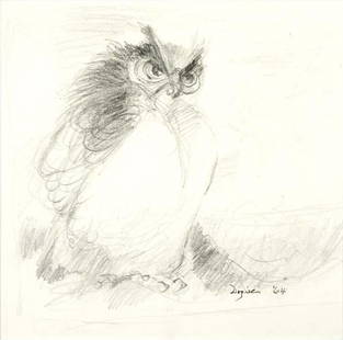 Otis Dozier (Am. 1904-1987), Owl, pastel on paper: pastel on paper, 7 1/2 x 7 1/2, signed lower right: Dozier 64