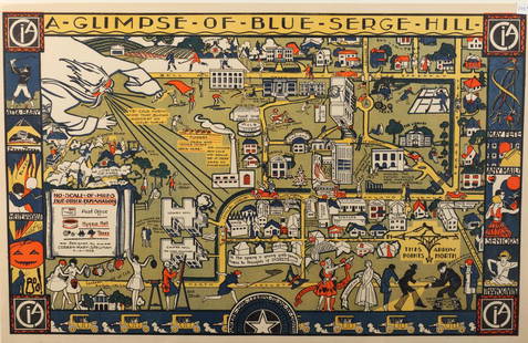 Coreen Spellman (Am. 1905-1978), A Glimpse of Blue: Coreen Spellman (Am. 1905-1978), A Glimpse of Blue Serge Hill, Texas Woman's University, color woodblock print, 18 1/2 x 28 1/2,