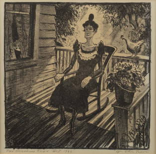 Olin Herman Travis (Am. 1888-1975), Sunday Visitor,: Olin Herman Travis (Am. 1888-1975), Sunday Visitor, lithograph, 7 3/4 x 7 3/4 , singed across bottom: For Caroline Cage, Oct 1966, Olin Travis