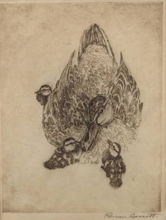 Reveau Bassett (Am. 1897-1981), Mallard Hen &: Reveau Bassett (Am. 1897-1981), Mallard Hen & Ducklings, etching, 8 x 6, signed lower rightL Reveau Bassett