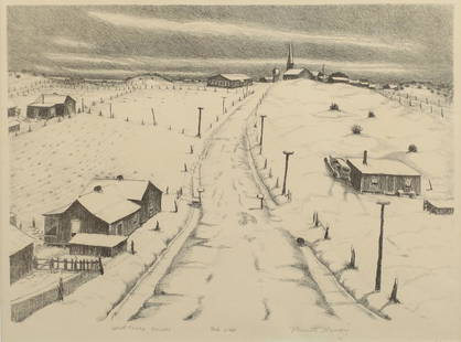 Merritt Mauzey (Am. 1898-1973), West Texas Snow,: Merritt Mauzey (Am. 1898-1973), West Texas Snow, lithograph, 11 x 14 1/2, signed across bottom: West Texas Snow, Ed 20, Merritt Mauzey