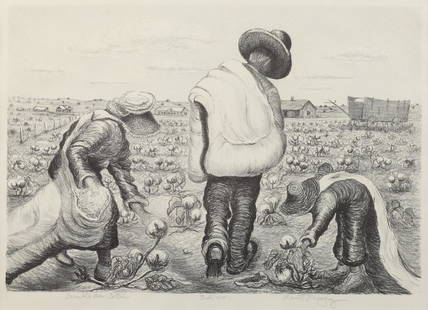 Merritt Mauzey (Am. 1898-1973), Bumble Bee Cotton,: Merritt Mauzey (Am. 1898-1973), Bumble Bee Cotton, lithograph, 9 x 13, signed lower right: Merritt Mauzye