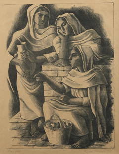 Edmund Kinzinger (Am. 1888-1963), Three Women with: Edmund Kinzinger (Am. 1888-1963), Three Women with Apple Basket, lithograph, 12 x 9, signed lower right: Edmund Kinzinger