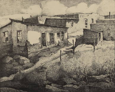 Edward Eisenlohr (Am. 1872-1961), Hillside Adobe, Santa: Edward Eisenlohr (Am. 1872-1961), Hillside Adobe, Santa Fe, Ed 20/20, lithograph , 8 x 10, signed lower right: Edward Eisenlohr