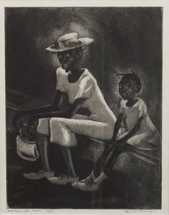 Blanche McVeigh (Am. 1895-1970), Waiting For Papa,: Blanche McVeigh (Am. 1895-1970), Waiting For Papa, lithograph, 9 x 7, signed lower right: Blanche McVeigh