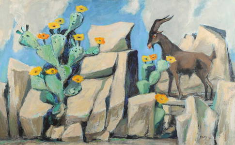 Otis Dozier (Am. 1904-1987), Goat and Cactus, 1987, oil