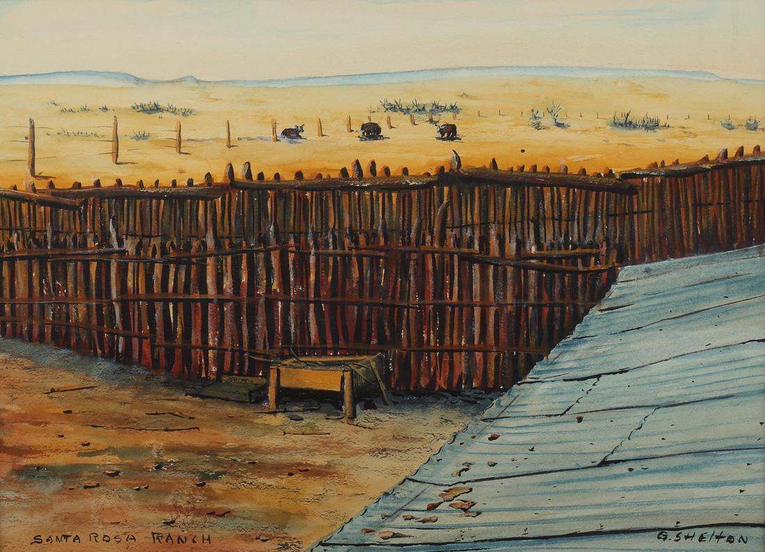 George Harris Shelton (Am. 1896-1976), Santa Rosa,: George Harris Shelton (Am. 1896-1976), Santa Rosa, mixed media on paper, 12 x 16, signed lower right: G Shelton