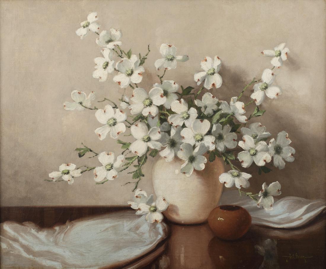 Aubrey Dale Greer (Am. 1904-1998), Still Life with: Aubrey Dale Greer (Am. 1904-1998), Still Life with Dogwood in Bloom, oil on canvas, 25 x 30 ,