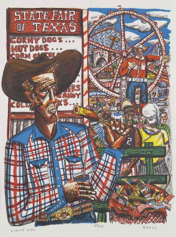 David Bates (Am. 1952-): Corny Dog, 53/75 serigraph 30 x 22
