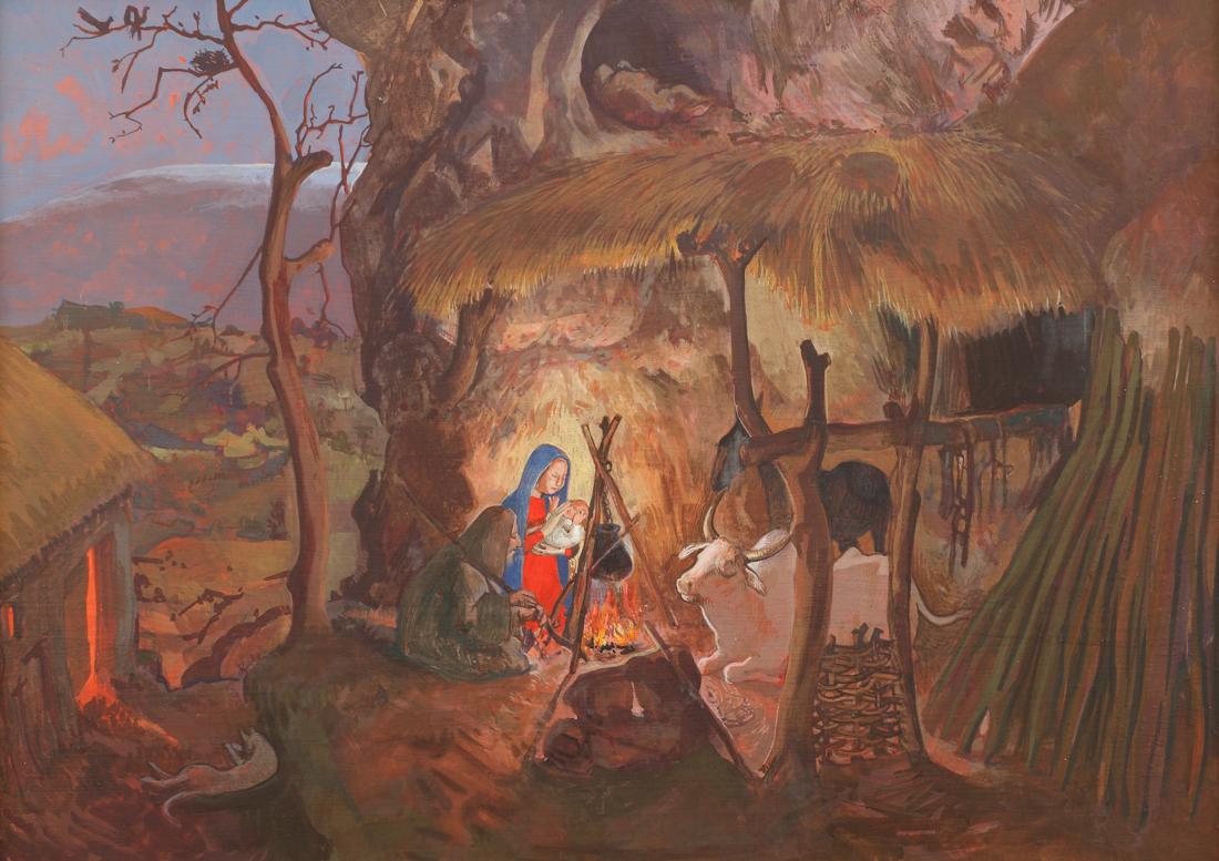 Barnaby Fitzgerald (Am. 1953 - ) , Nativity Scene, oil: oil on board, 18 x 25 , signed lower right: Barnaby '12