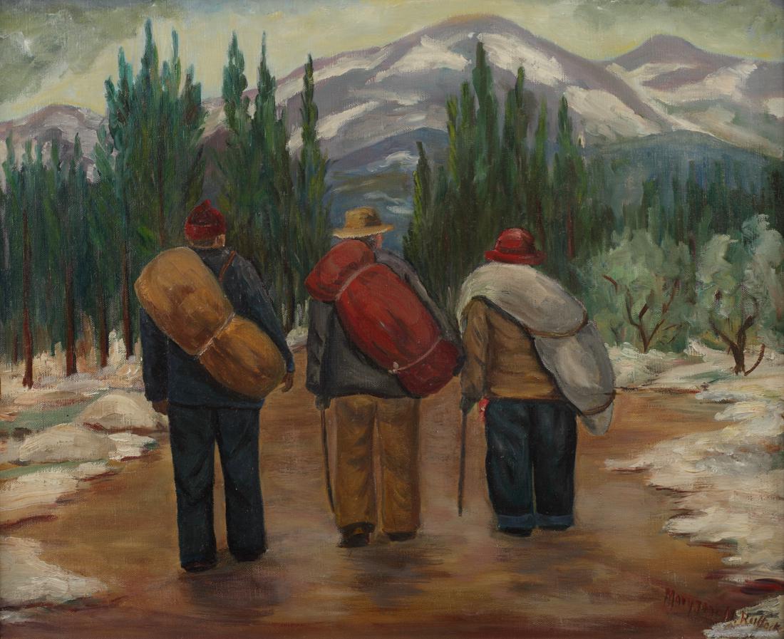 Mary Jane Bullock (Am. 1898-2005), The Hikers, oil on: oil on canvas, 18 x 22, signed lower right: Mary Jane M. Bullock