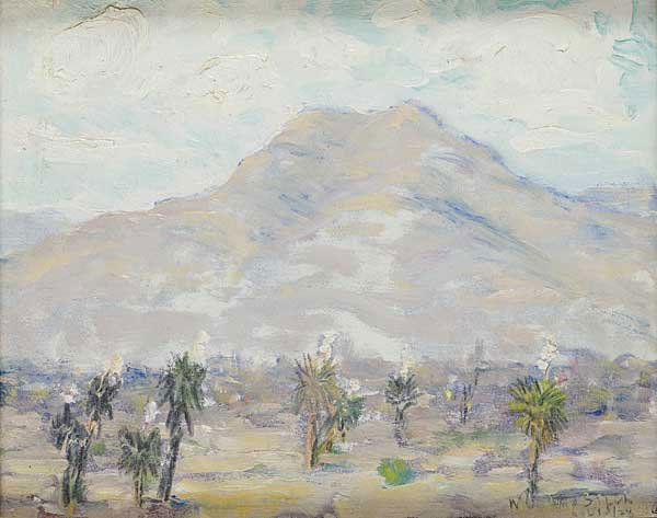 William Posey Silva (Am. 1859-1948): Desert Flowers, Texas 1928 oil on canvasboard 8 x 10