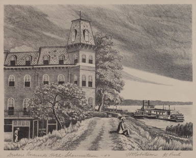 Horace Oakley Robertson (Am. 1886-1970), Docker's: Docker's Riverside Hotel - Shawneetown, 1942, lithograph, 9 1/4 x 11 7/8, signed lower right: HO Robertson