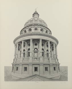 James Record (Am. 1956-1997), Texas State Capital Dome,: Texas State Capital Dome, lithograph, 25 x 21, signed across bottom: The Texas State Capital Dome, 584/1986