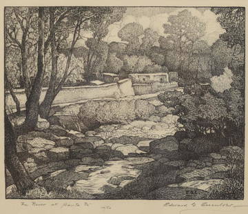 Edward Eisenlohr (Am. 1872-1961), The River at Santa: The River at Santa Fe, Ed. 14/50, lithograph, 8 x 10, signed lower right: Edward G. Eisenlohr