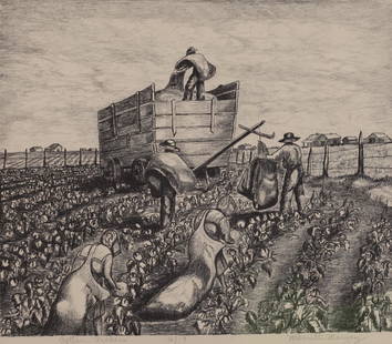 Merritt Mauzey (Am. 1898-1973), Cotton Picker, Ed.: Cotton Picker, Ed. 6/19, lithograph, 10 x 11 3/4, signed across bottom: Cotton Pickers, 6/1/9, Merritt Mauzey, This image is in the collections of: the Dallas Museum of Art, Smithsonian Museum of Art