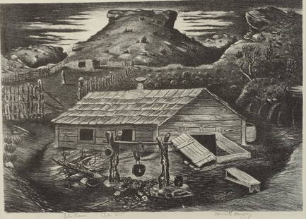 Merritt Mauzey (Am. 1898-1973), Ed's Place, Ed. 20,: Ed's Place, Ed. 20, lithograph, 9 1/2 x 13 3/4, signed across bottom: Ed's Place (Ed 20), Merritt Mauzey,