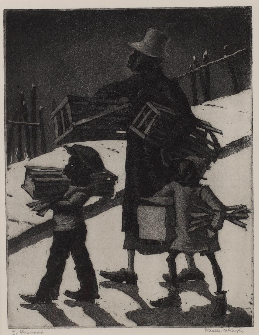 Blanche McVeigh (Am. 1895-1970), Firewood, 1941 (Ed. 10: Firewood, 1941 (Ed. 10 of 25), aquatint, 8 7/8 x 6 7/8, signed across bottom: 10/25, Firewood, Blanche McVeigh,