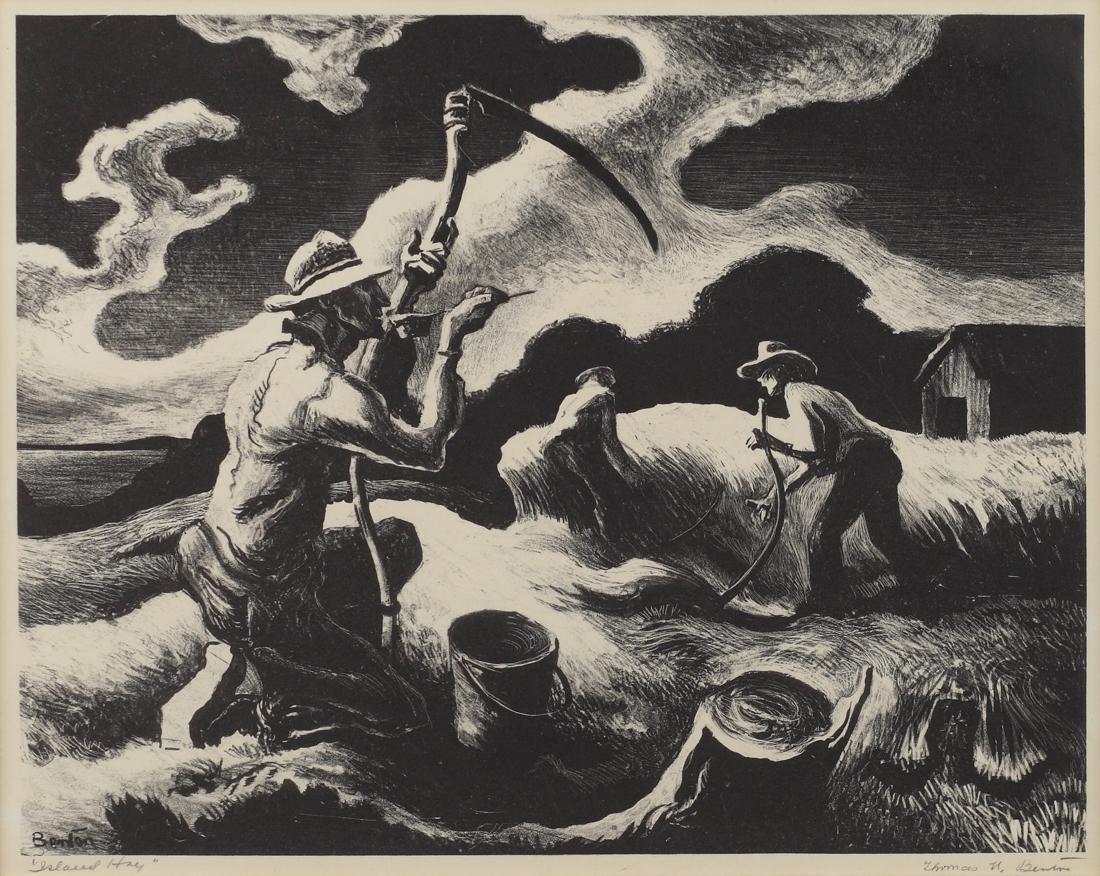Thomas Hart Benton (Am. 1889-1975), Island Hay,: Island Hay, lithograph, 10 x 12 1/2, singed across bottom: Island Hay, Thomas H. Benton