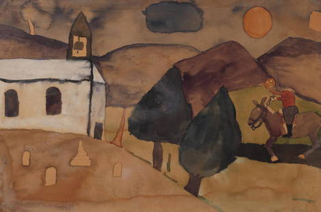 Veronica Helfensteller (Am. 1910-1964), Legend of: Legend of Sleepy Hollow, watercolor on paper, 12 x 18, signed lower right: V.H.; Exhibited: Of This Vast State: Women Artists of Texas, 1900 - 1960, The Women's Museum, 2007