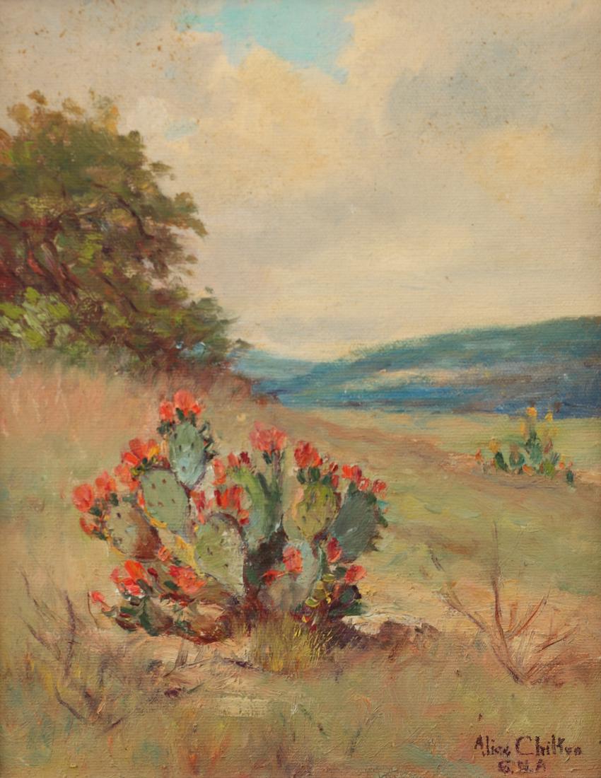 Alice Chilton (Am. 1891-1978), Cactus Landscape, oil on: Cactus Landscape, oil on canvasboard, 10 x 8, signed lower right: Alice Shilton, G.N.A.