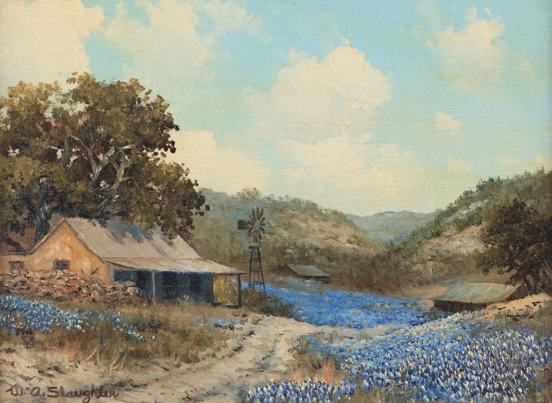 William A. Slaughter (Am. 1872-1961), Bluebonnet: Bluebonnet Landscape, oil on canvas , 9 x 12, signed lower left: W.A. Slaughter