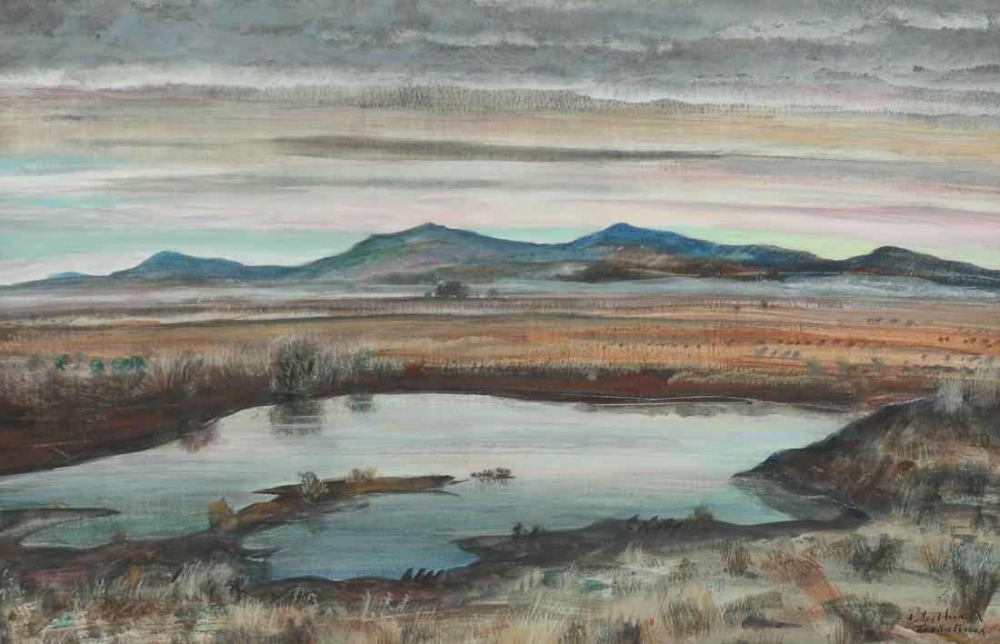 Peter Hurd (Am. 1904-1984), Los Salinas, watercolor on: Los Salinas, watercolor on paper, 12 x 18 1/2, signed lower right: Peter Hurd, Los Salinas