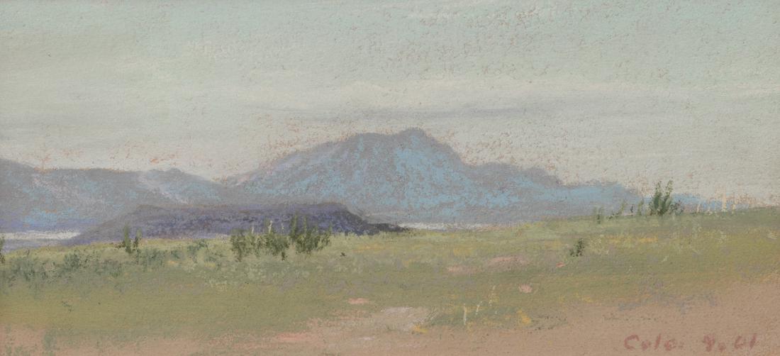 Frank Reaugh (Am. 1860-1945), Untitled, pastel on: Untitled, Colorado Springs, pastel on paper , 3 x 6 1/2, signed lower right: Colo, Provenance: Estate of Reveau Bassett, Dallas, TX; Private Collection, Dallas, TX; Heritage Auctions, Dec. 15, 2017; E