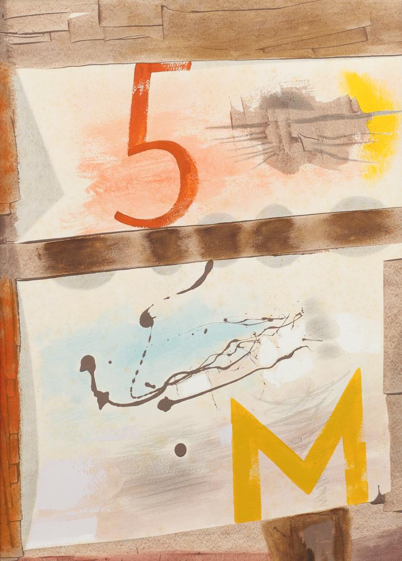 William Lester (Am. 1901-1991), 5-M, c. 1974, acrylic: 5-M, c. 1974, acrylic on paper, 25 x 18, , Lester created this experimental design after he retired from the his teaching position at the University of Texas