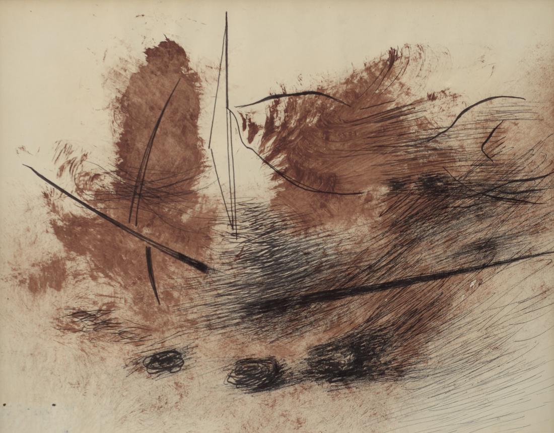 William Lester (Am. 1901-1991), Untitled Abstraction,: Untitled Abstraction, 1965, ink and watercolor on paper, 11 x 14, signed on reverse: WM Lester '65